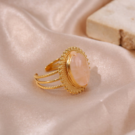 Bague dorée pierre rose