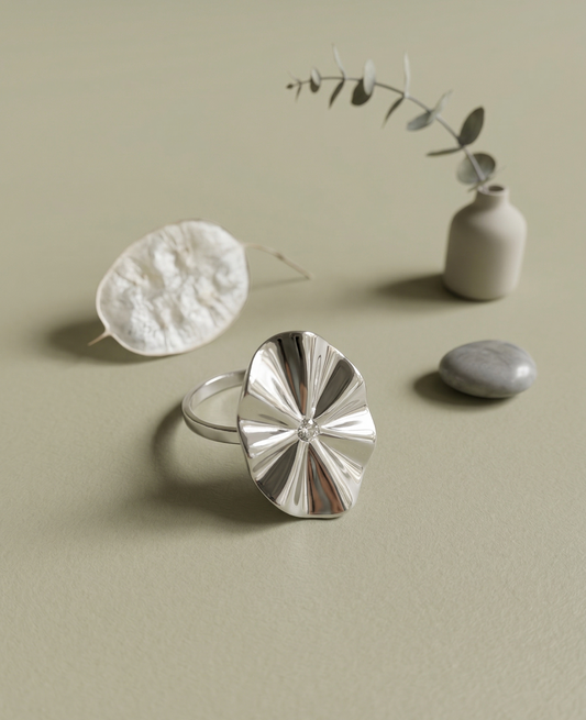 Bague Argentée Feuille de Lotus Brillante