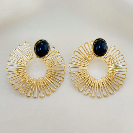 Boucles d'Oreilles Dorées Cercle Solaires Avec Pierres
