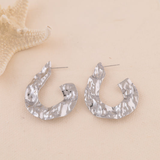 Boucles d'Oreilles Créoles Ouvertes Gouttes Plates Martelées