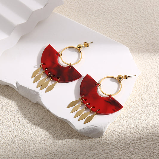 Boucles d'Oreilles Dorées Demi-Disques Avec Losanges Dorées