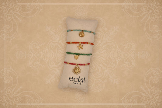 Lot de 4 bracelets perlés colorés thème marin
