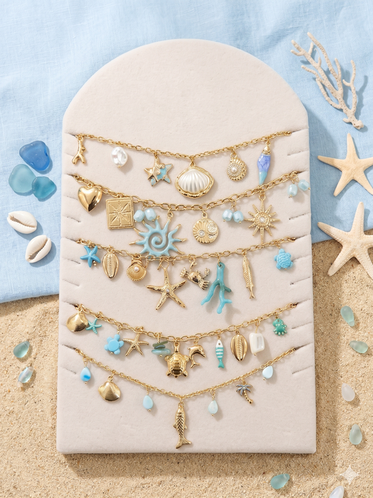 Lot de 5 bijoux à pendentifs été thème bleu