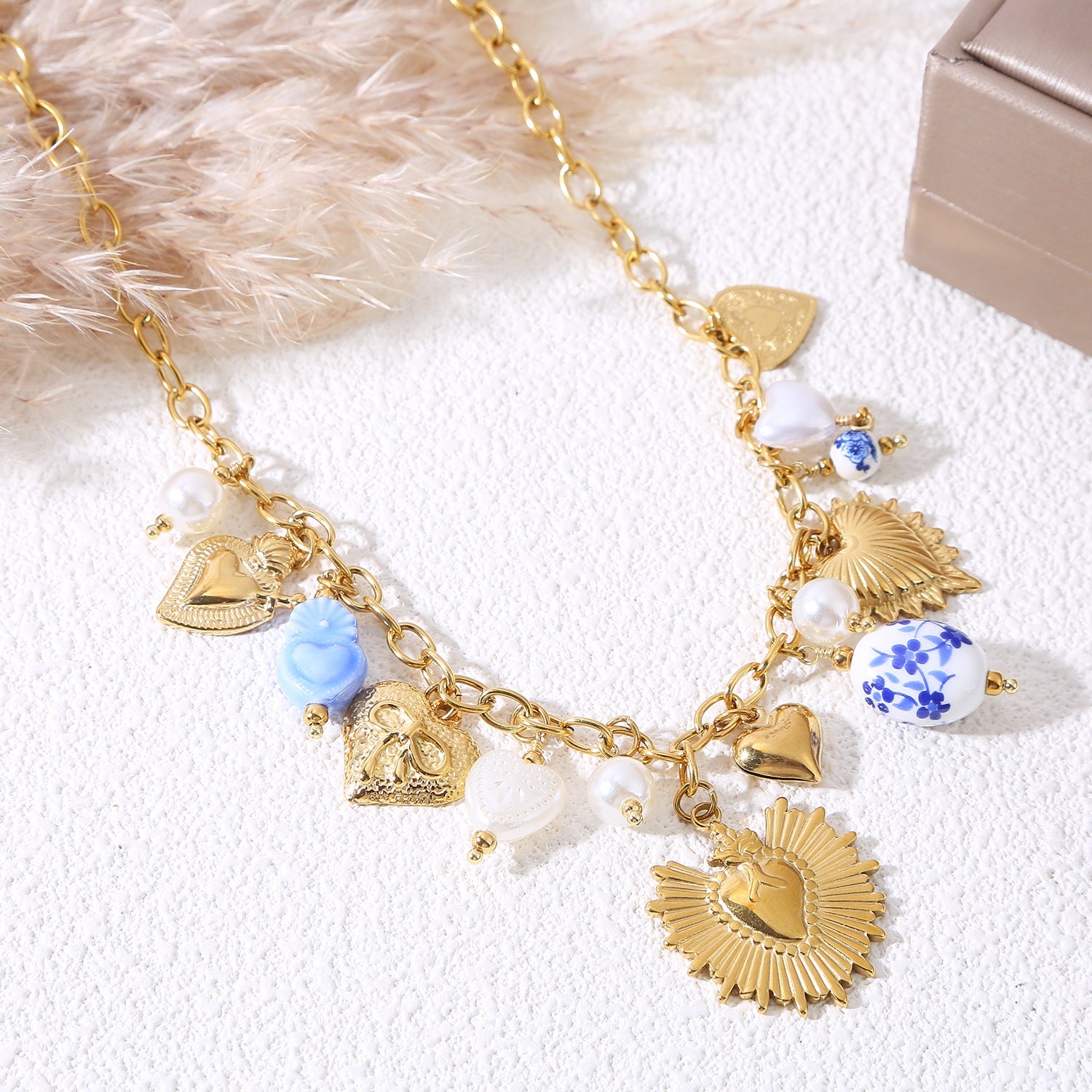 Collection Bleu Porcelaine – Bijoux acier inoxydable doré
