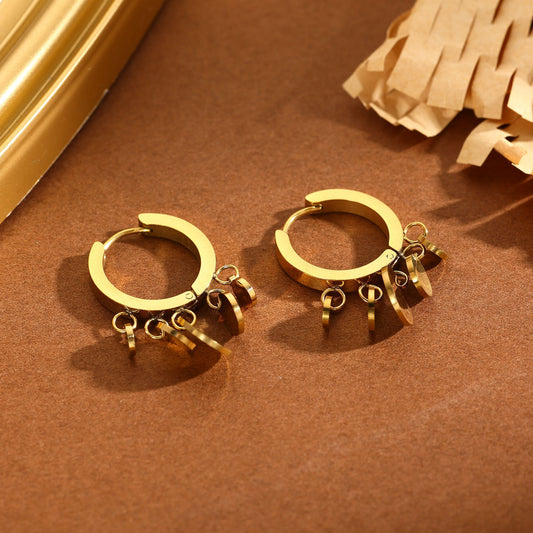 Boucles d'Oreilles Dorées Petites Créoles Epaisses Avec Multi Pendantes Disques