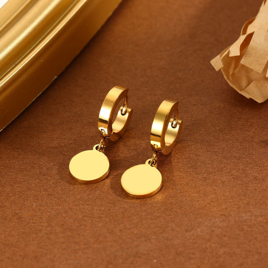 Boucles d'Oreilles Dorées Petites Créoles Epaisses Avec Pendentifs Disques