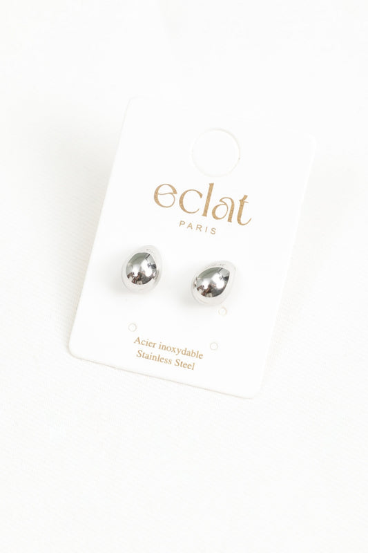 Clous d'Oreilles Argentés Goutte Lisse Brillante
