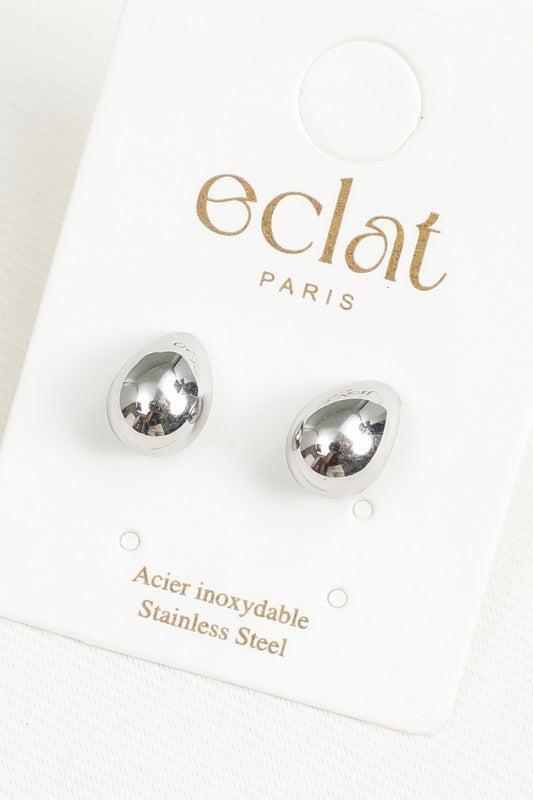 Clous d'Oreilles Argentés Goutte Lisse Brillante
