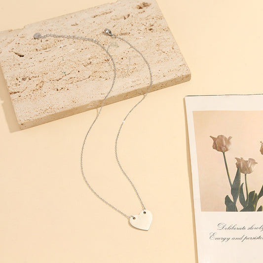 Collier Argenté Avec Pendentif Plaque Cœur Brillante à Graver