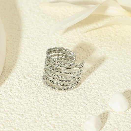 Bague Argentée Multi Lignes Large Ajustable