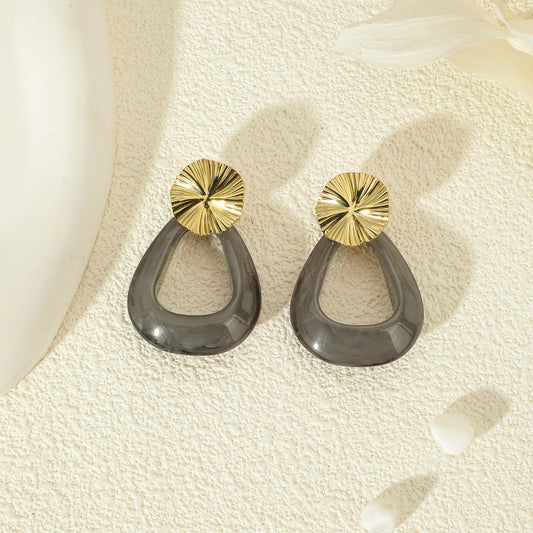 Boucles d'oreilles Dorées Cercle avec Acrylique Gris Anneau