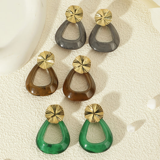 Boucles d'oreilles Dorées Cercle avec Acrylique Gris Anneau