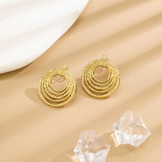 Boucles d'Oreilles Dorées Anneaux Multiples Texturés