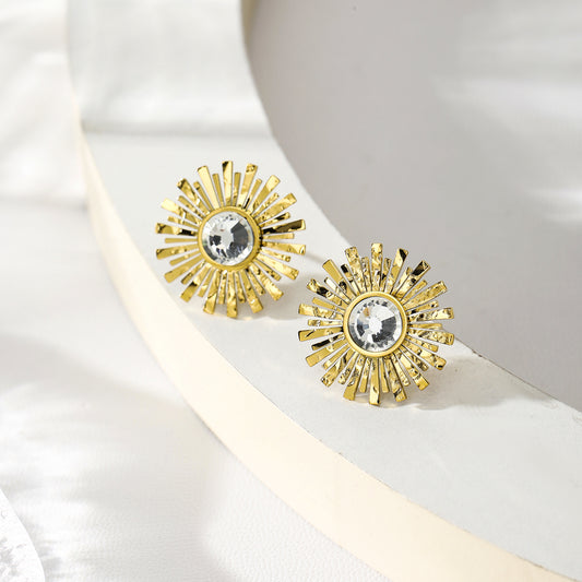 Boucles d'Oreilles Dorées Soleils Avec Strass