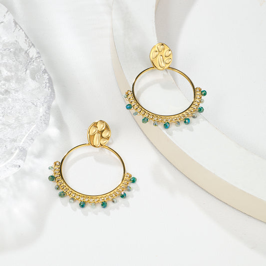 Boucles d'Oreilles Cercle Avec Pierres Vertes Dorées