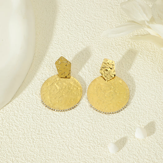Boucles d'Oreilles Dorées Martelées Ronds Strass