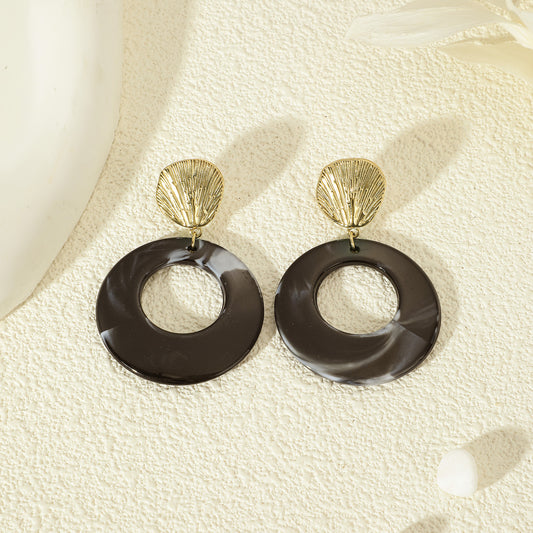 Boucles d'Oreilles Dorées Pendantes Acrylique Noire