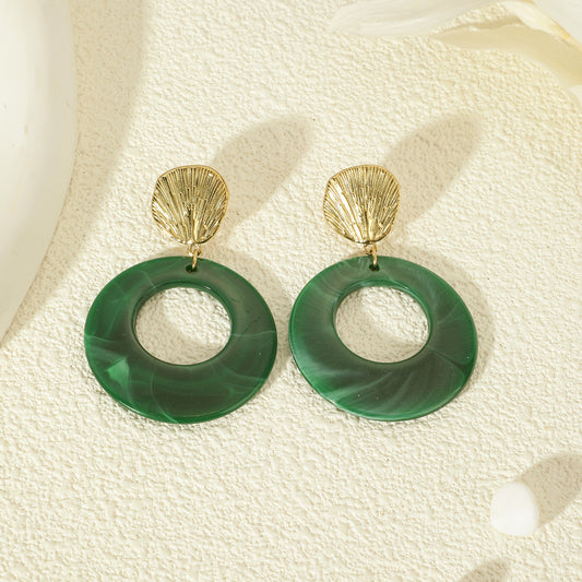 Boucles d'Oreilles Dorées Pendantes Acrylique Verte