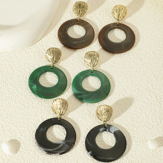 Boucles d'Oreilles Dorées Pendantes Acrylique Verte