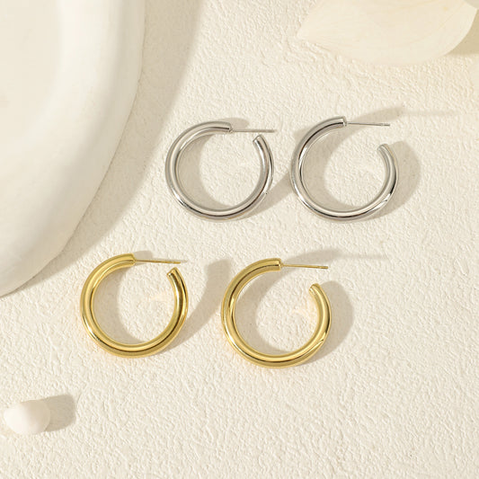 Boucles D'oreilles Argentées Cercles Ondulées