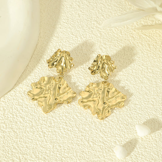Boucles d'oreilles Dorées Martelées Pendantes