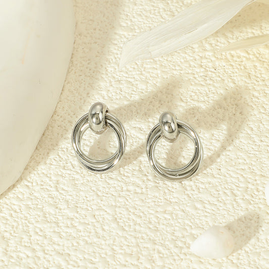 Boucles D'oreilles Argentées Puces Double Cercle