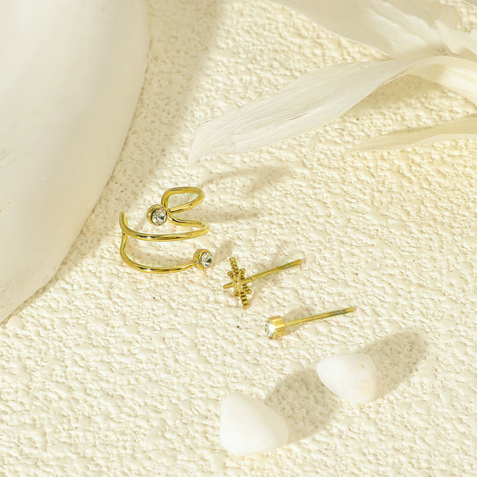 Bijou D'oreille Dorée Ondulée Strass étoile 3 en 1