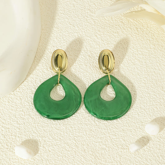 Boucles D'oreilles Dorées Acrylique Verte Pendantes