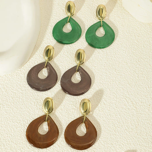 Boucles D'oreilles Dorées Acrylique Gris Pendantes