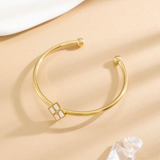 Bracelet Jonc Doré Ouvert Avec Losange Nacre