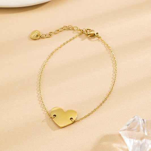 Bracelet Doré En Chaîne Plaque Cœur Lisse À Graver