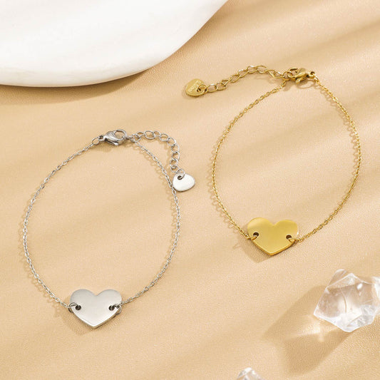 Bracelet Doré En Chaîne Plaque Cœur Lisse À Graver