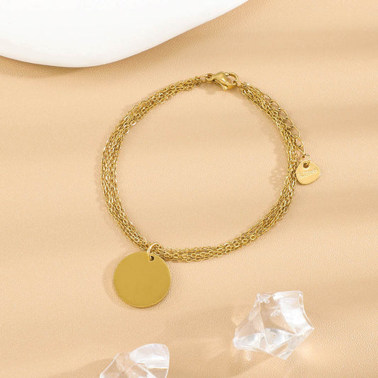 Bracelet Doré En Chaînes Fines Entrelacées Plaque Ronde À Graver