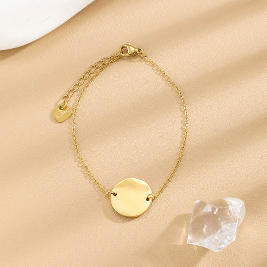 Bracelet Doré En Chaîne Fine Plaque Ronde À Graver