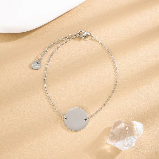 Bracelet Argenté En Chaîne Fine Plaque Ronde À Graver