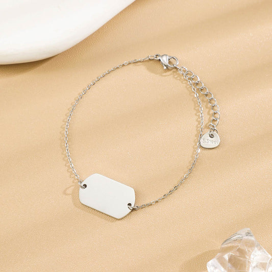 Bracelet Argenté En Chaîne Fine Plaque Rectangulaire À Graver