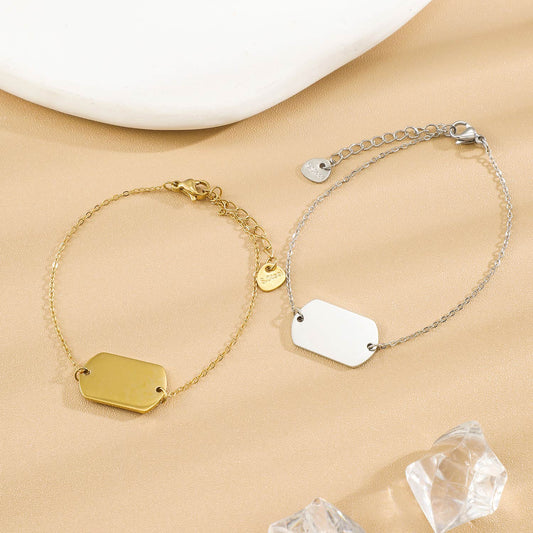 Bracelet Argenté En Chaîne Fine Plaque Rectangulaire À Graver