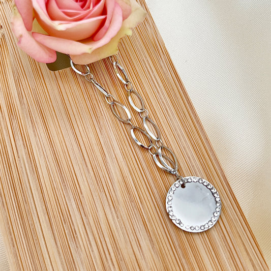 Bracelet Argenté Plaque Ronde à Graver En Strass