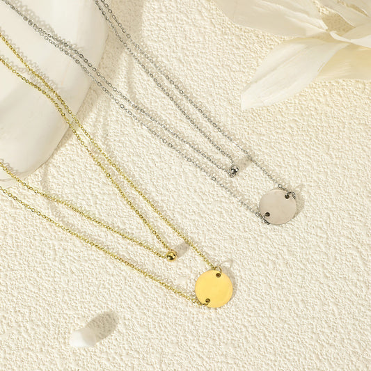 Collier Chaînette Argentée Double Chaîne Boule et Plaque à Gravure