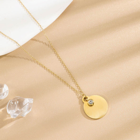 Collier Chaîne Fine Dorée Avec Plaque Ronde À Graver Et Strass