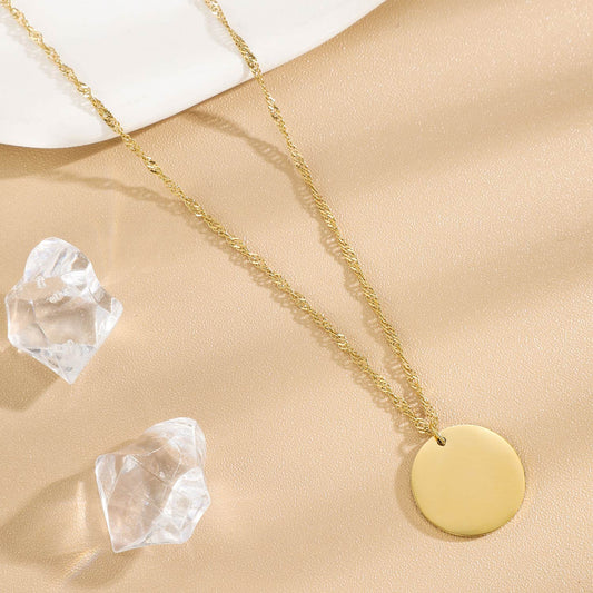 Collier Chaîne Dorée Torsadée Avec Plaque Ronde À Graver