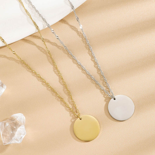 Collier Chaîne Dorée Torsadée Avec Plaque Ronde À Graver