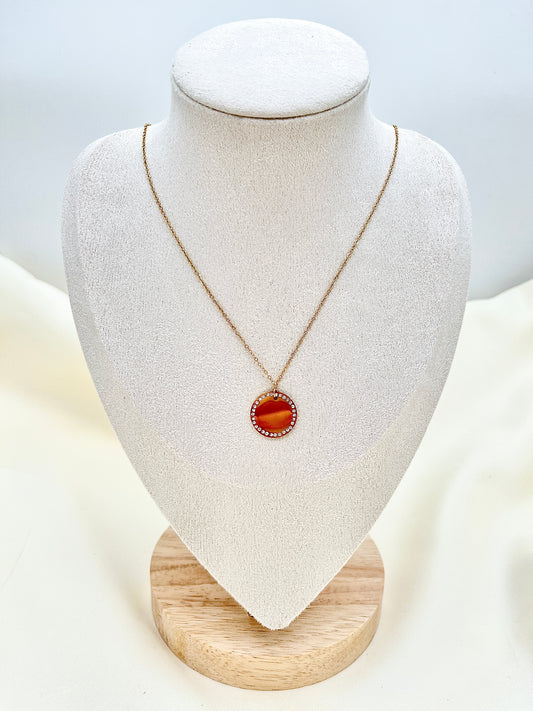 Collier Plaque Ronde à Graver En Strass Doré