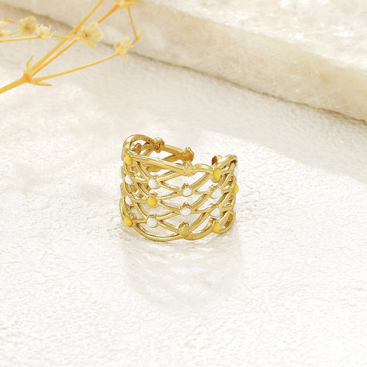 Bague Tressée Dorée Émaillé