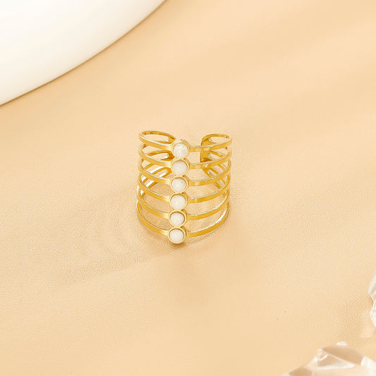 Bague Dorée Ouverte Multi Lignes Avec Pierres Blanches