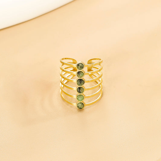 Bague Dorée Ouverte Multi Lignes Avec Pierres Turquoises Africaines