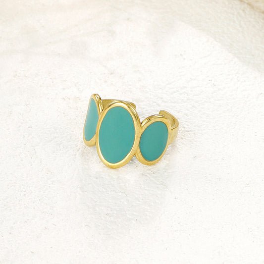 Bague dorée triple ovale émaillées bleues