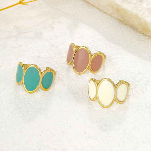 Bague dorée triple ovale émaillées bleues