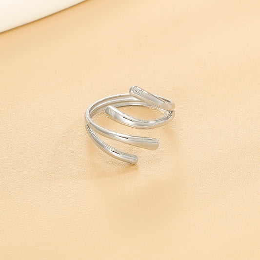 Bague Argentée Ajustable Devant Asymétrique