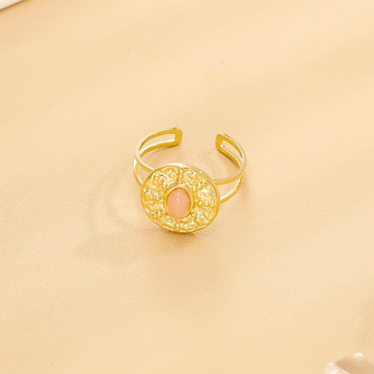 Bague Dorée Ajustable Martelée Avec Pierre Ovale